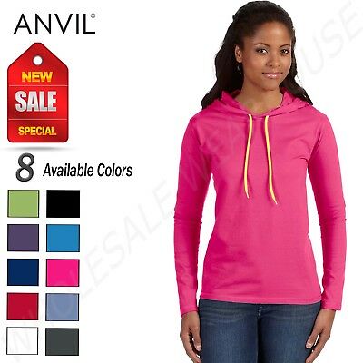New Anvil Women's Lightweight Long Sleeve Hooded T-shirt M-887l